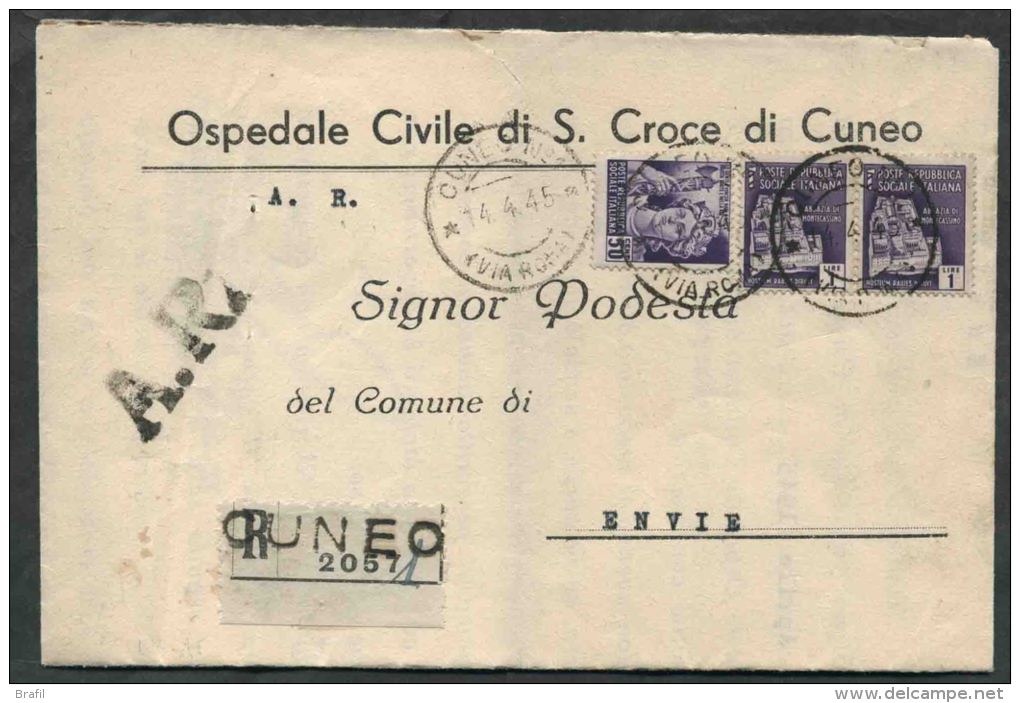 1945 Italia, Raccomandata Da Cuneo Per Envie - Marcophilia
