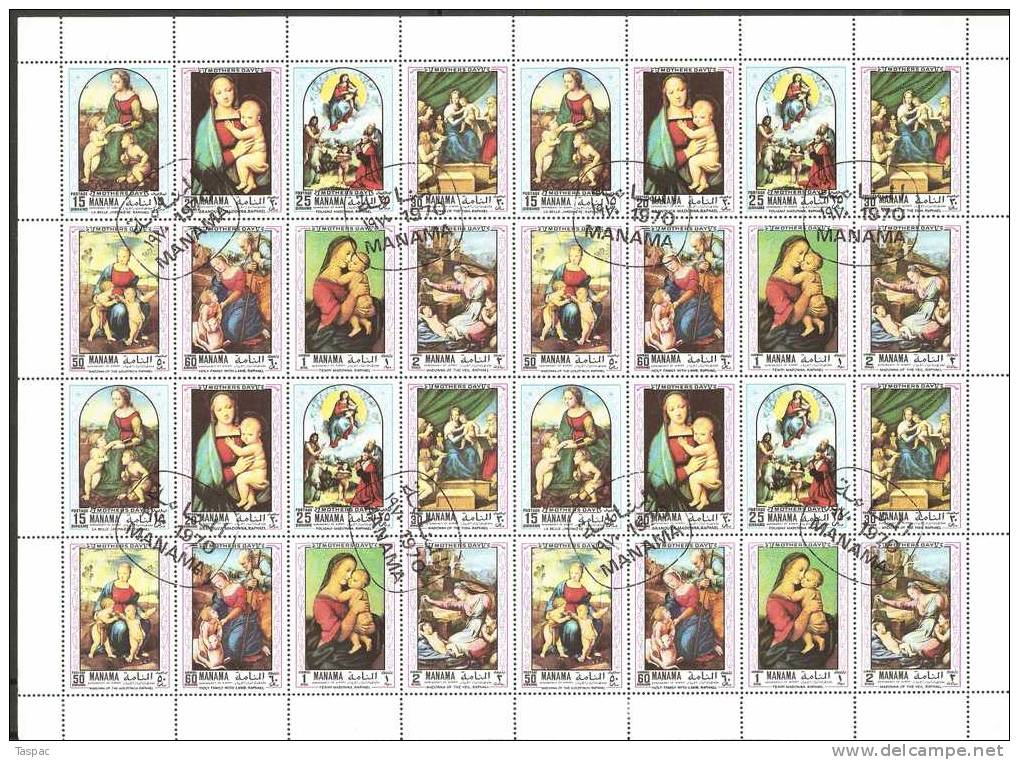 Manama 1970 Mi# A 368-H 386 A Used - Se-tenant Sheet - Christmas / Paintings By Raphael - Manama