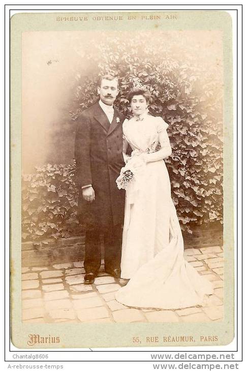 Grand CDV-(CAB) Couple-mariage-photo Plein Air-photo Marius à Paris - Anciennes (Av. 1900)