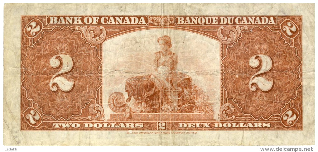 BILLET # CANADA # 1937 # PICK 59 # DEUX DOLLARS  # CIRCULE # - Kanada