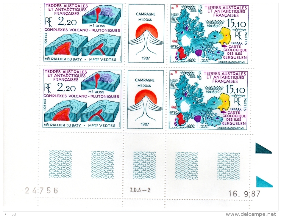 TERRES AUSTRALES Et ANTARCTIQUES  :  Coupe Du Mont Ross, Carte Géologique Des îles  - N° 139A - Coin Daté 16/09/87 - Hojas Bloque