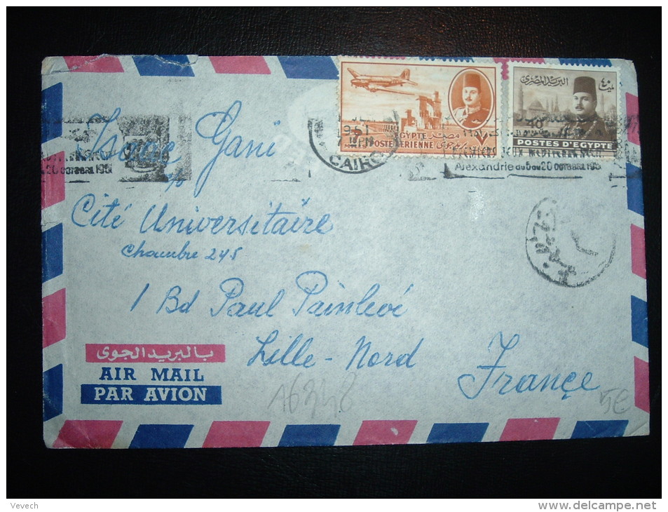 LETTRE PAR AVION POUR LA FRANCE TP 40M + 7M OBLMEC. 1951 CAIRO  + CENSURE - Covers & Documents