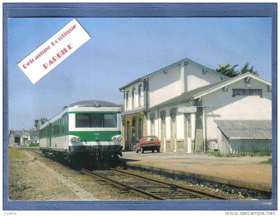 Carte Postale 29. Saint-Pol-de-Leon  La Gare  Train Autorail X4595 Ligne  Roscoff Morlaix Trés Beau Plan - Saint-Pol-de-Léon