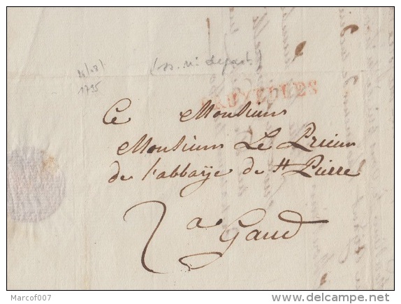 LETTRE DE BRUXELLES POUR GAND AVEC GRIFFE BRUXELLES SANS N° DE DEPART - 1795+ VERSO + SIGNATURE - Linear Postmarks