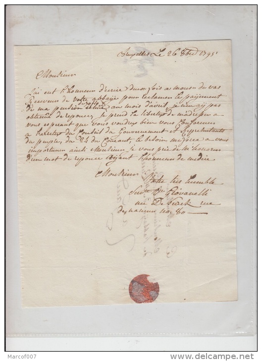 LETTRE DE BRUXELLES POUR GAND AVEC GRIFFE BRUXELLES SANS N° DE DEPART - 1795+ VERSO + SIGNATURE - Linear Postmarks