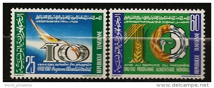 Tunisie 1973 N° 741 / 2 ** Programme Alimentaire Mondial, Oiseau, Céréale, Blé, Becquée, Pain, Main, Cuillière, Bouche - Tunisia