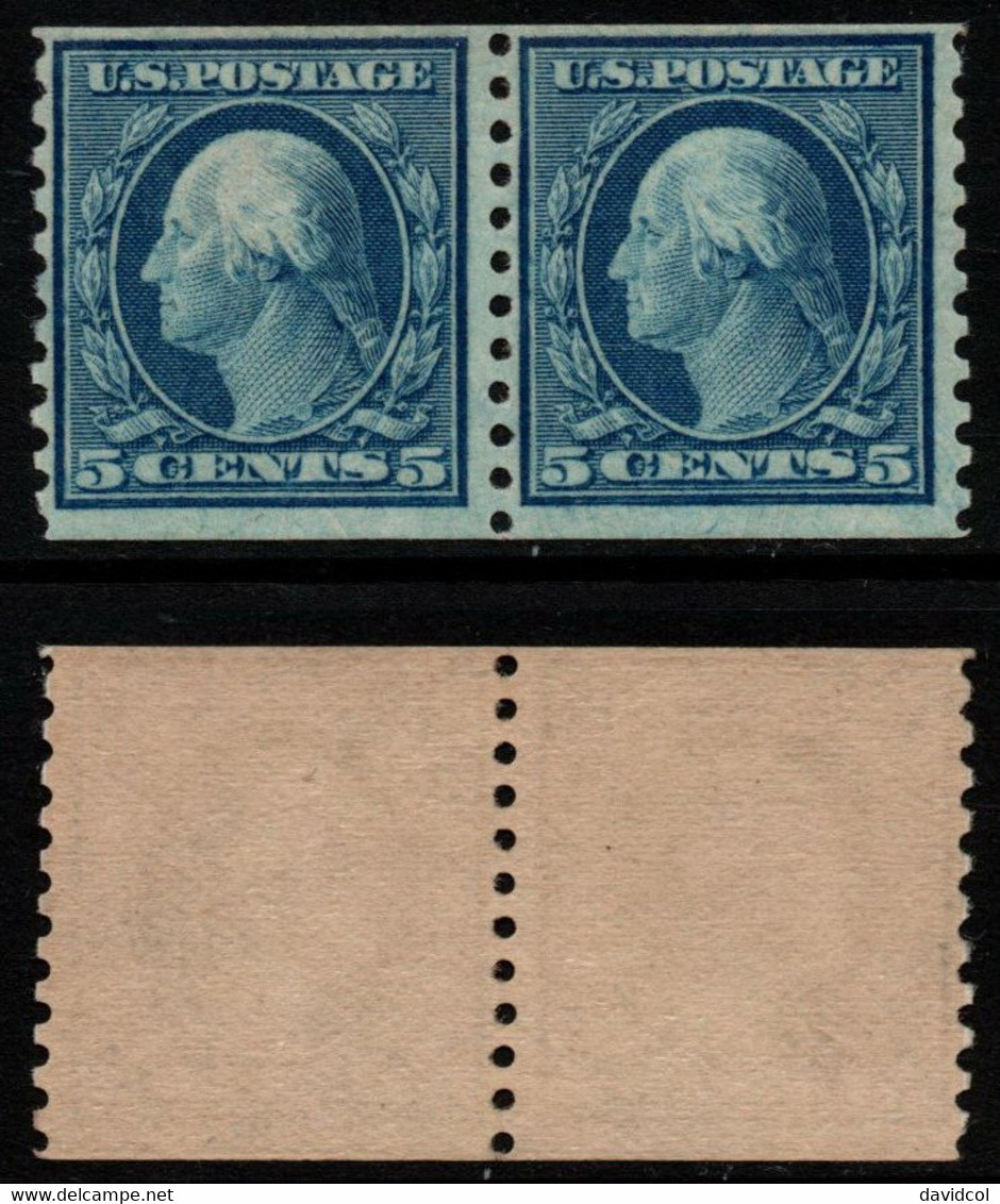 N710 - USA - 1916-22 - SC#: 496 - MNH - COIL PAIR HORIZONTAL - 5 CTS WASHINGTON - SCV: US$14.00 - Unused Stamps