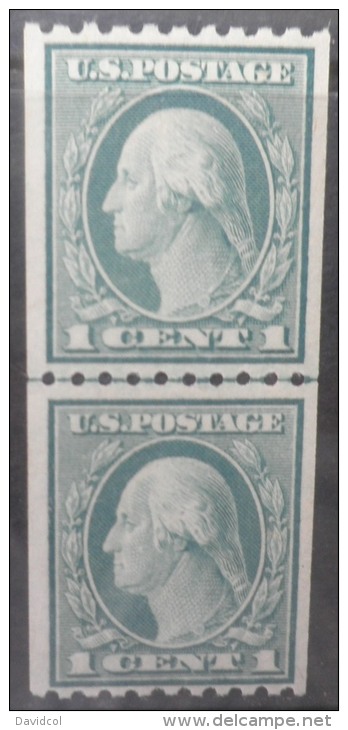 N709.-. 1916-19.-.SC # : 486 .-. MNH.-. COIL PAIR VERTICAL .-. GUIDE LINE AT CENTER.-.5 CTS WASHINGTON.-. CV US$ 7.00 + - Unused Stamps