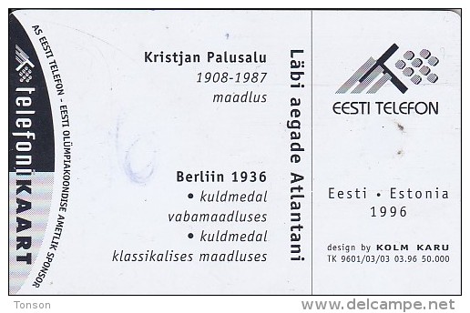 Estonia, ET 036, 100 Units, Kristjan Palusalu, Olympics ´96, Sport, 2 Scans. - Estland