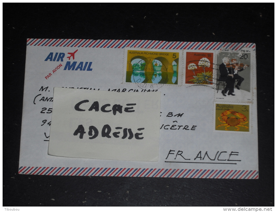 LETTRE AUSTRALIE AVEC YT 501 576 595 ET 608 - MUSIQUE ORCHESTRE VIOLON - CRABE CRUSTACE PONT FLEUR - - Storia Postale