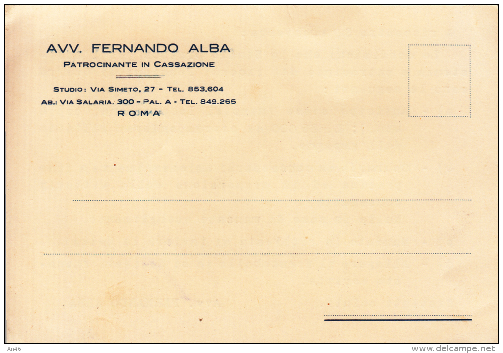 STORIA POSTALE CARTOLINA POSTALE  AVV.FERNANDO ALBA PATROCINANTE IN CASSAZIONE - Posta