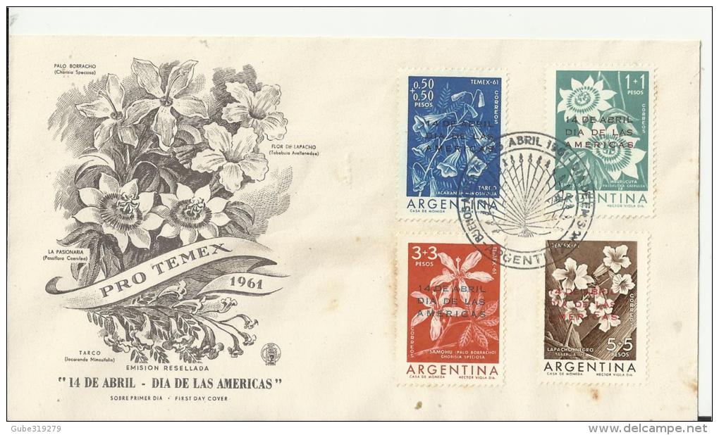 ARGENTINA 1961- FDC PRO TEMEX FLORES - FLOWERS -  C 4 SELLOS  DE 0,50+0,50-1+1-3+3-5+5 OVERPRINTED IN BLACK AND RED "14 - FDC