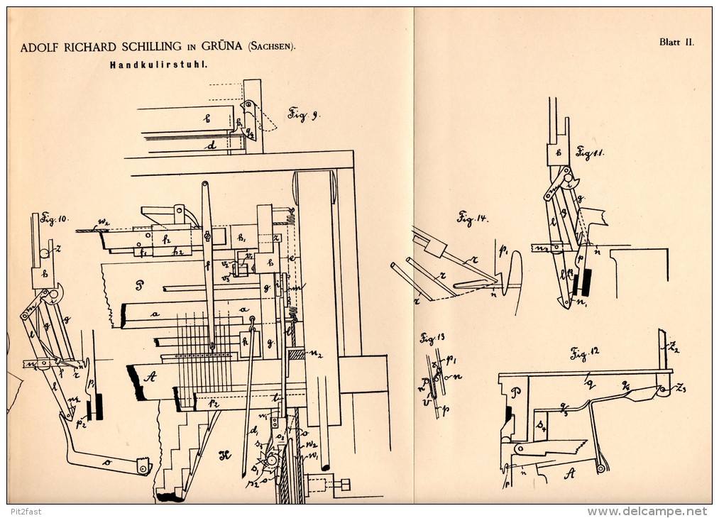 Original Patentschrift - A. Schilling In Grüna - Chemnitz I.Sa., 1884 , Handkulirstuhl , Flechterei , Strickerei !!! - Maschinen