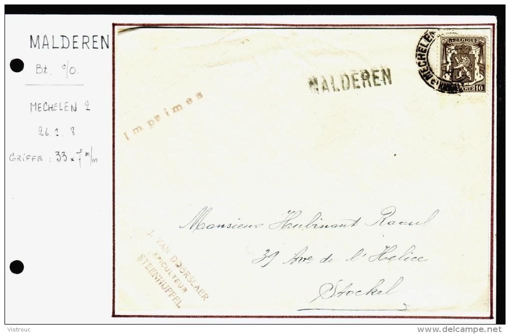 C.O.B. N° 420 Sur Recto De Lettre - Griffe Linéaire  : "  MALDEREN " - Langstempel