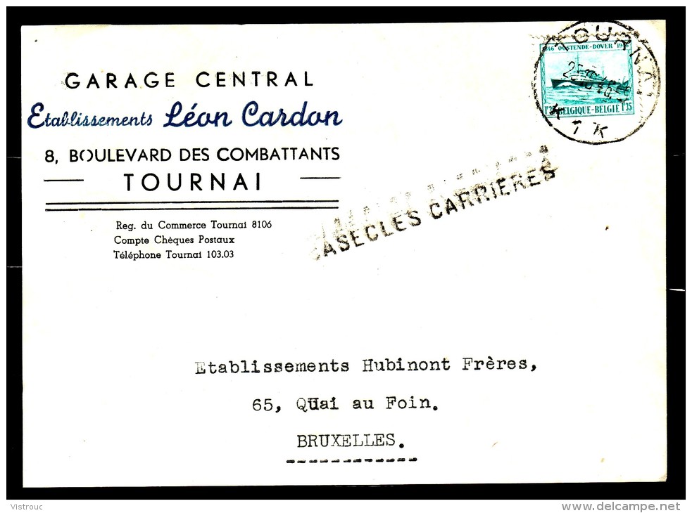 C.O.B. N° 725 Sur Recto De Lettre - Griffe Linéaire  : " BASECLES CARRIERES " - Langstempel