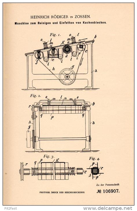 Original Patentschrift - H. Rödiger In Zossen , 1899 , Maschine Für Kuchenbleche , Kuchen , Bäckerei , Bäcker !!! - Maschinen