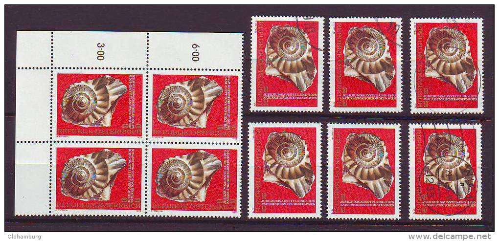 1168t: Österreich 1976, Fossil (Ammonit) 10 Stück **/ O - Fossilien