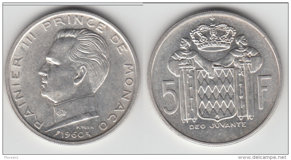 MONACO **** 5 FRANCS 1960 RAINIER III - ARGENT **** EN ACHAT IMMEDIAT !!! - 1960-2001 Nouveaux Francs