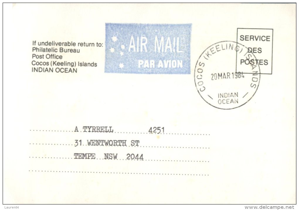 (619) Cocos Island = Philatelic Bureau Postcard Sent To Australia In 1984 - Islas Cocos (Keeling)