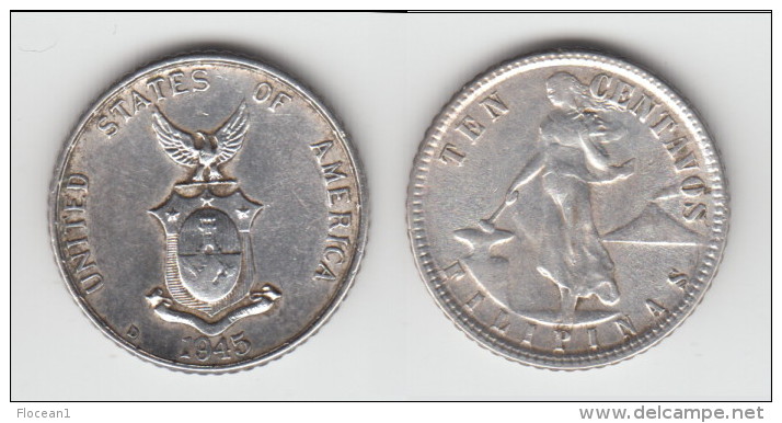 **** PHILIPPINES - FILIPINAS - 10 CENTAVOS 1945 - TEN CENTAVOS 1945 - ARGENT - SILVER **** EN ACHAT IMMEDIAT !!! - Philippinen