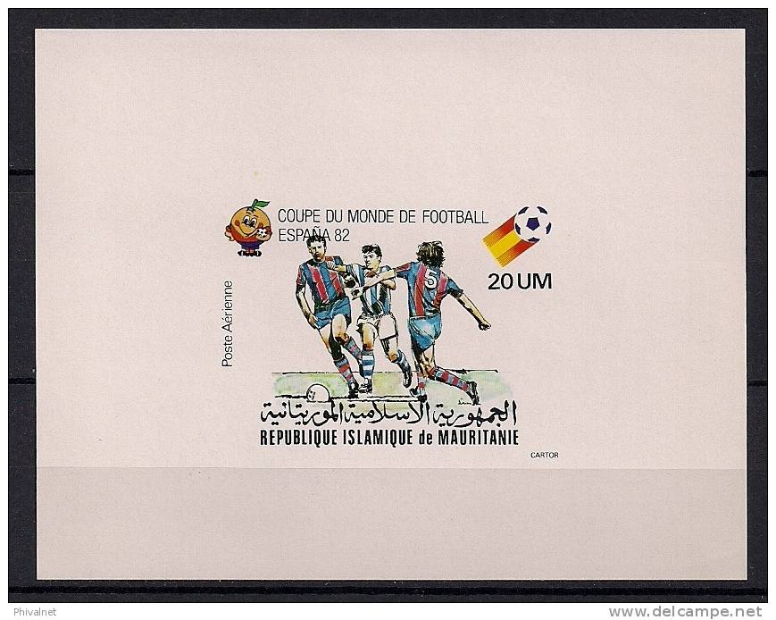 MAURITANIA, AÑO 1980, YVERT 198** HOJA BLOQUE SIN DENTAR, FÚTBOL, CAMPEONATOS MUNDIALES ESPAÑA 82 - 1982 – Spain