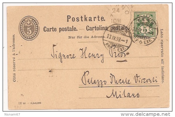 B75 - BERN - 1899 - Entier Postal 5 Ctes + Complément 5 Ctes Pour MILAN - - Lettres & Documents