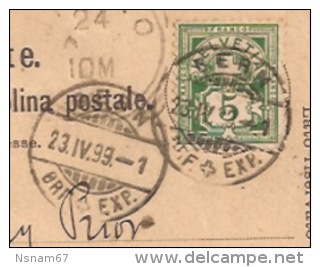B75 - BERN - 1899 - Entier Postal 5 Ctes + Complément 5 Ctes Pour MILAN - - Brieven En Documenten