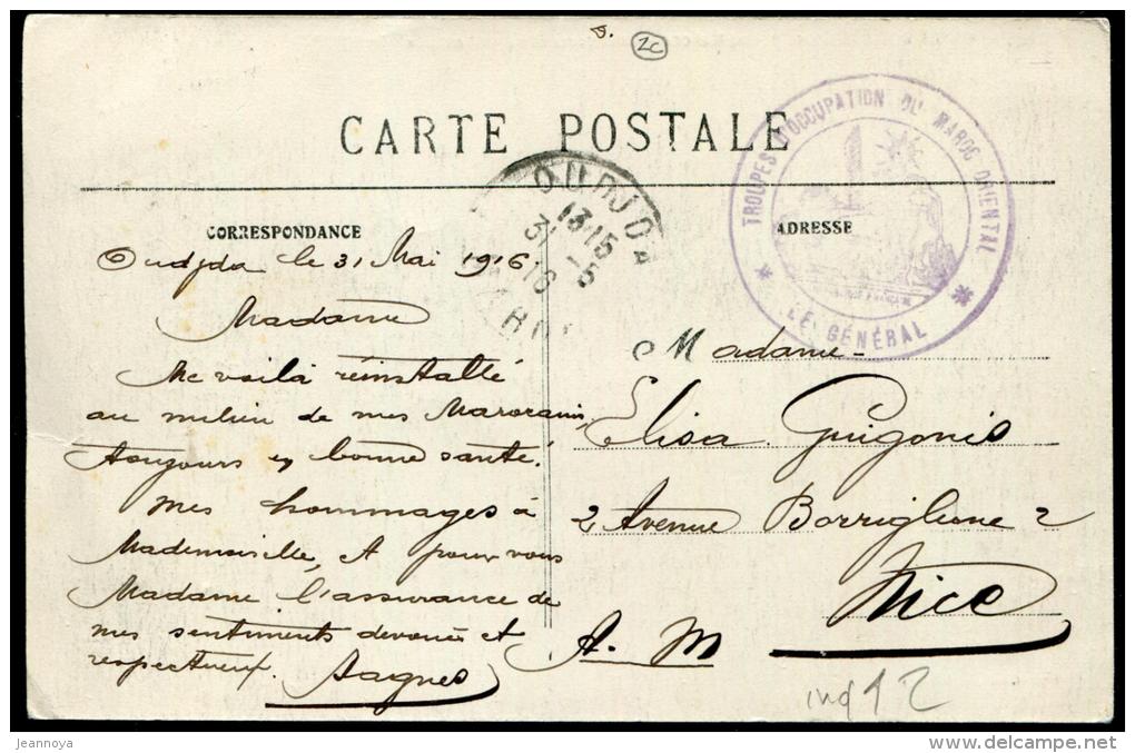 MAROC - CPA EN FM, CACHET SPECIAL "TROUPES D'OCCUPATION DU MAROC ORIENTAL / LE GENERAL " , OBL. OUDJA LE 31/5/1916 - TB - Usati