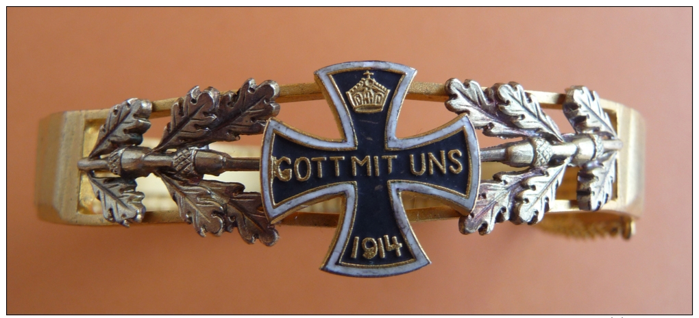 Trench Art: WWI 1914 German Shell Driving Band Patriotic "Gott Mit Uns" Bracelet [Free Shipping] - 1914-18