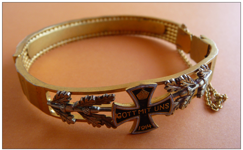 Trench Art: WWI 1914 German Shell Driving Band Patriotic "Gott Mit Uns" Bracelet [Free Shipping] - 1914-18