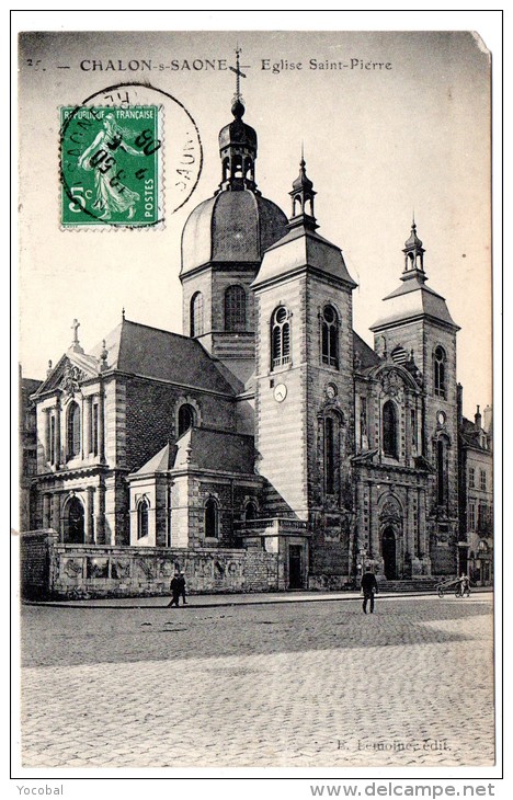 CP, 71, CHALON-sur-SAONE, Eglise Saint-Pierre, Voyagé En 1908 - Chalon Sur Saone