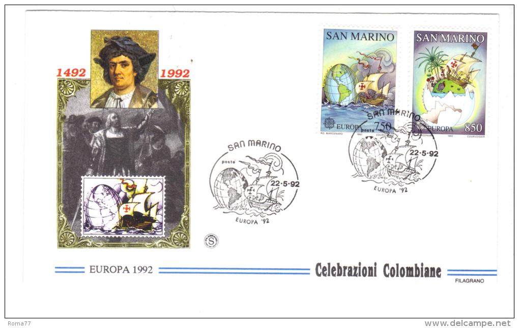 CC44 - SAN MARINO , La Serie N. 1351/1352 Su FDC  . Europa - Christopher Columbus