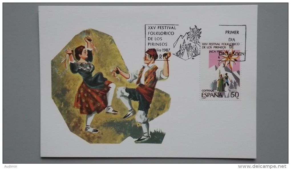 Spanien 2791 Ed 2910 Yt 2526 MaximumCard MK/MC, ESST Madrid, 25 Jahre Folklore-Festival Der Pyrenäen - Maximum Cards