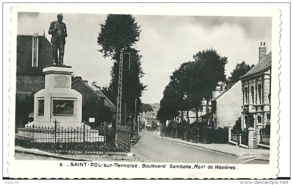 Saint Pol Sur Ternoise  Le Boulevard Gambetta Mont De Wazieres Recto Verso - Saint Pol Sur Ternoise