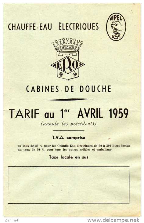 Chauffe-eau électriques - Apel-Use - ERO - Cabines De Douche - Tarif - Publicités