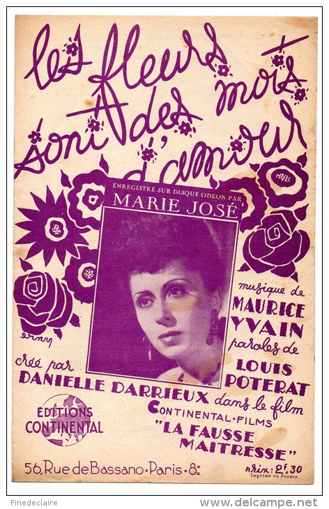 Partition - Les Fleurs Sont Des Mots D'Amour De Louis Poterat Et Maurice Yvain - 1942 - Partitions Musicales Anciennes