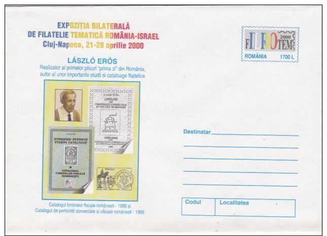 LASZLO EROS, PHILATELIST, COVER STATIONERY, ENTIER POSTAL, 2000, ROMANIA - Entiers Postaux