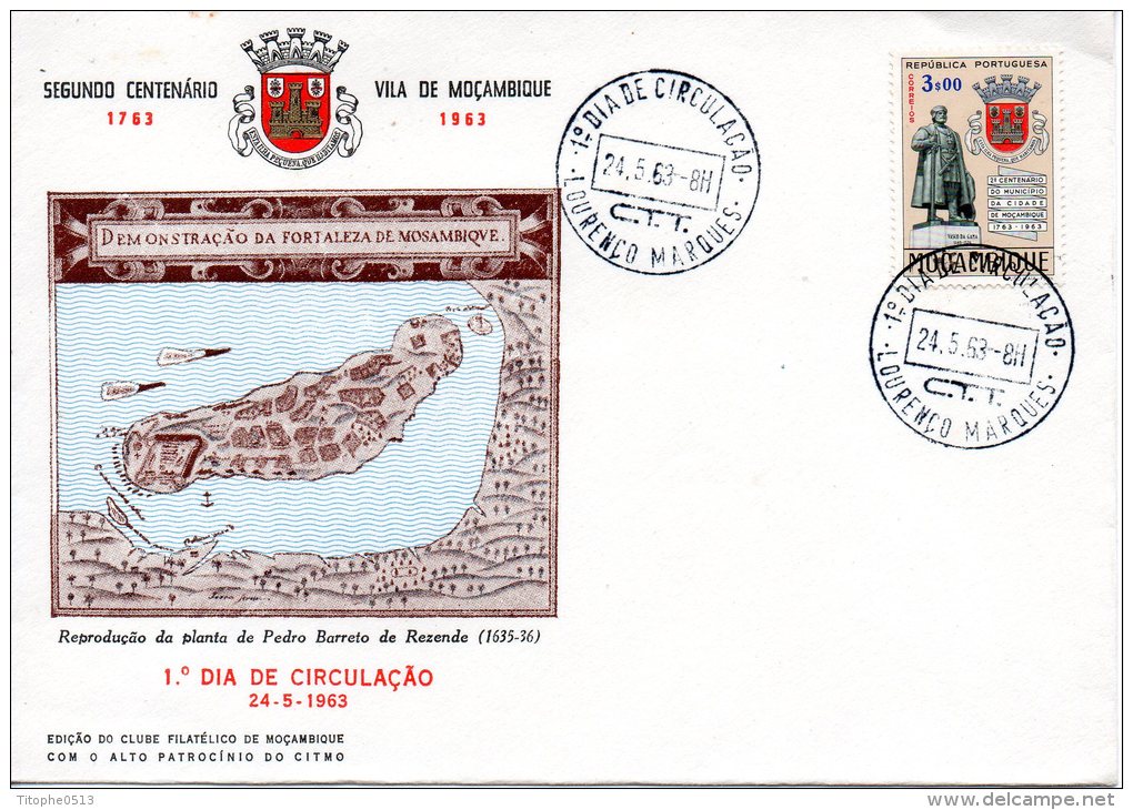 MOZAMBIQUE. N°488 Sur Enveloppe 1er Jour (FDC) De 1963. Armoiries De La Ville De Moçambique. - Covers