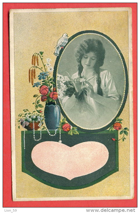 134729 / VASE , FLOWERS , BIRD DOVE , PORTRAIT BEAUTIFUL CHARMING LOVELY  Woman Femme Frau - R&amp;K L. 2940/5 A - Femmes