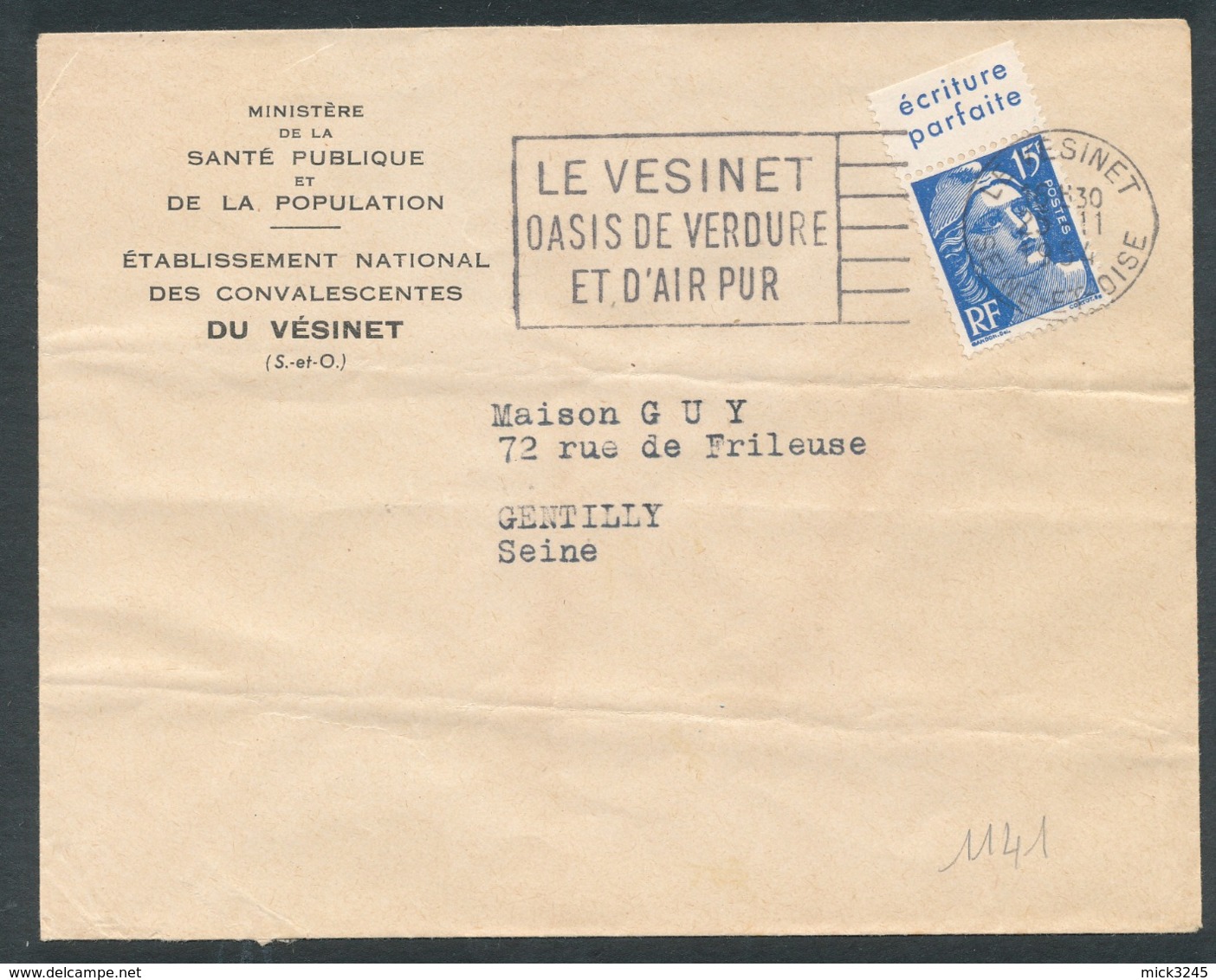 Marianne De Gandon Avec Pub Bic Sur Lettre Du Vésinet (flamme) Pour Gentilly - Cartas & Documentos