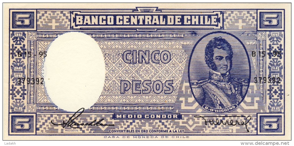 BILLET # CHILI # 1958/59 # PICK 88 # CINQ PESOS # NEUF # - Cile