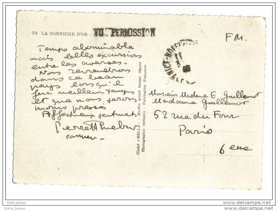 Cachet  Vu Permission Franchise Militaire  1940 - Guerre De 1939-45