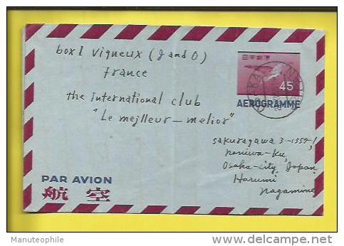 AEROGRAMME   DU " JAPON"  DU 21 Xi 1955 Pour  VIGNEUX  France  VOIR SCANNERS - Aerogramme