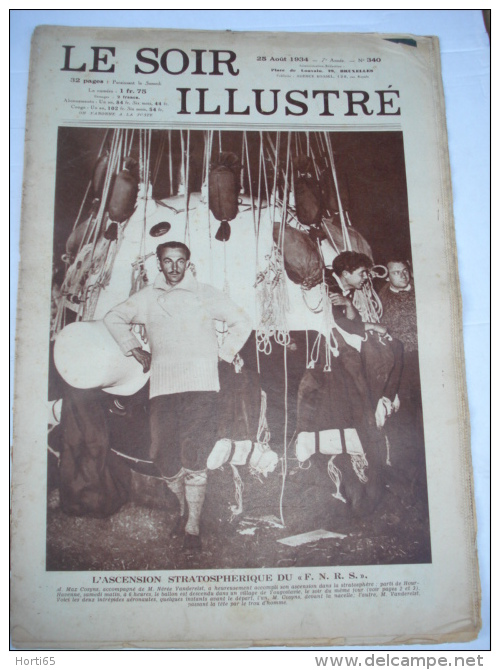 Hour - Havenne "Le Soir Illustré" Du 25 Aôut 1934.L'ascention Stratosphérique De Max Cosyns. - Historical Documents
