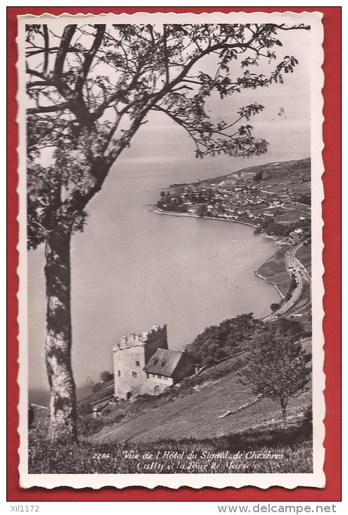 AVD-017 Vue De L'Hotel Du Signal De Chexbres Sur Cully Et Tour De Marsens. Cachet Puidoux-Gare 1948 - Chexbres