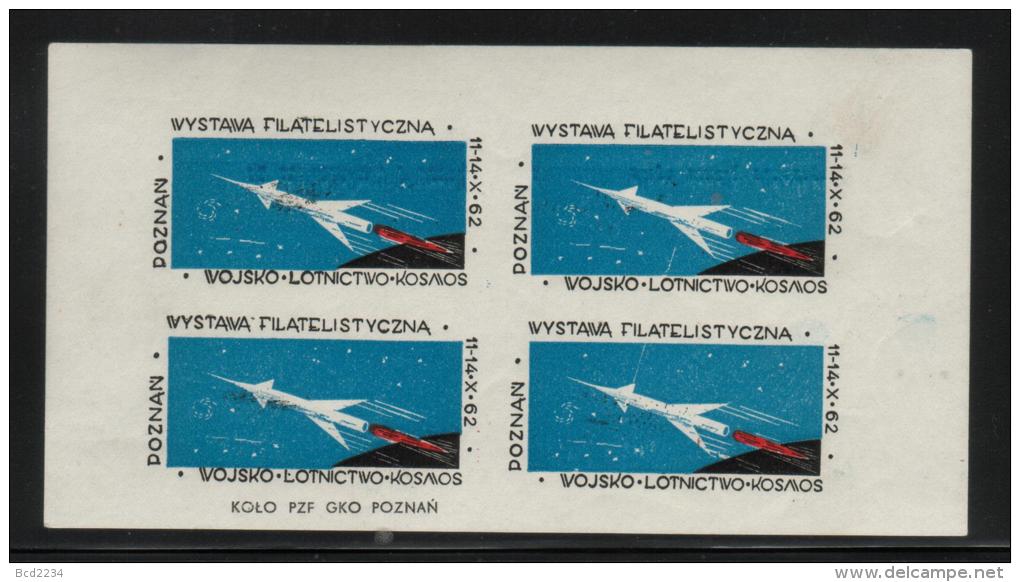 POLAND 1962 POZNAN PHILATELIC EXPO SHEETLET 4 ROCKET MAIL NHM SPACE COSMOS PLANETS ROCKETS CINDERELLA STARS - Andere & Zonder Classificatie