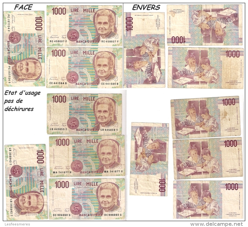 Lot 7 Billets 1000 Lires Montessori - 1.000 Lire