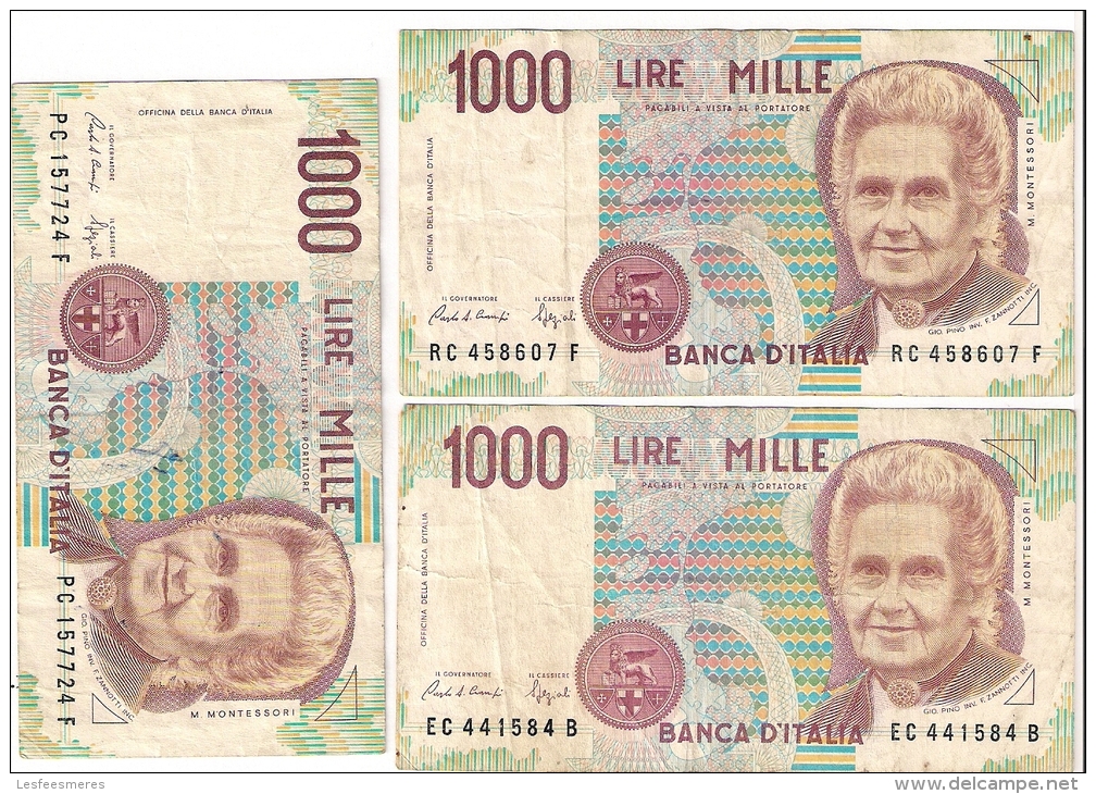 Lot 7 Billets 1000 Lires Montessori - 1000 Liras