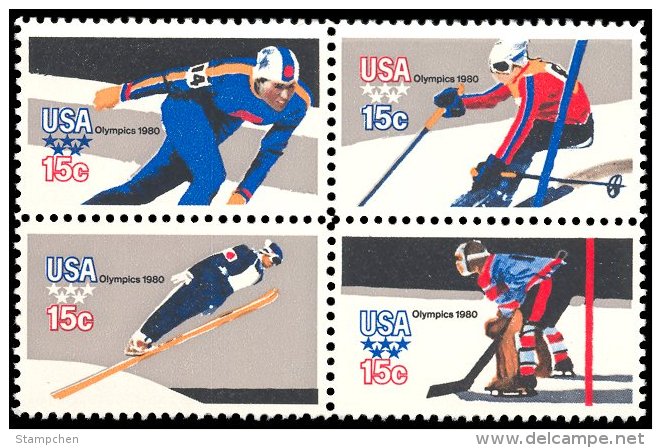 1980 USA Winter Olympic Games Stamps Sc#1795-98 1798b Sport Skating Skiing Ski Jump Ice Hockey - Hiver 1980: Lake Placid