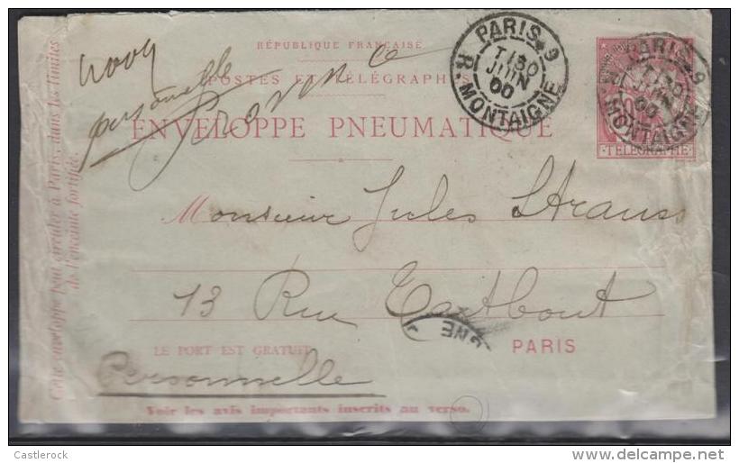 O) 1900 FRANCE, POSTAL STATIONARY, ENVELOPPE PNEUMATIQUE, NICE CANCELLATIONS RUE MONTAGNE. INTERNAL USAGE XF - Rohrpost